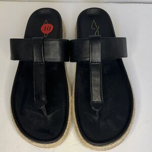 Joie Vegan Leather Espadrille Flat Thong Sandals Size 10 Black Slip On‎ Boho